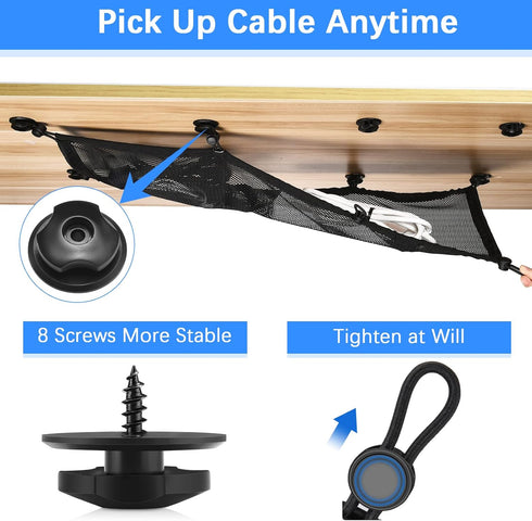 Cable Management Net Under Desk Kit, ZZM Privacy Mesh Cable Manager Flexible Under Desk Wire Net Large Capacity Cord Organizer Net for Office,Stan...