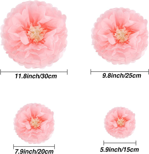 Gejoy 12 Pieces Pink Paper Flowers Tissue Pom Poms Giant Tissue Paper Chrysanth Fiesta Flowers DIY Crafting for Wedding Backdrop Bridal Baby Showe...