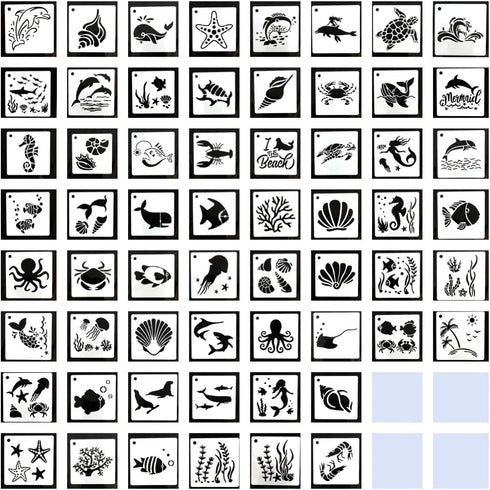 Drawing Stencils Kits for Painting 60Pcs Sea Stencil for Wood Carving Drawing Engraving Scrapbooking Journal Craft DIY...