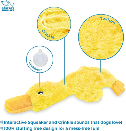 Best Pet Supplies Crinkle Dog Toy for Small, Medium, and Large Breeds, Cute No Stuffing Duck with Soft Squeaker, Fun for Indoor Puppies and Senior...