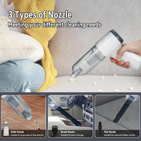 Handheld Vacuum Car Mini Vacuum Cleaner, 8000PA Strong Suction, 3in1 Vacuuming Blowing Dust Inflation Portable Cordless Vacuum Cleaner for Car Hom...