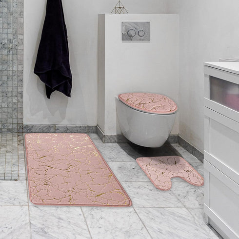Marble Bathroom Rugs and Mats Set 3 Piece Nonslip Pink Bathroom Mats Soft Washable Bath Mat for Bathroom Floor Mats Carpet Water Absorbent Shower ...