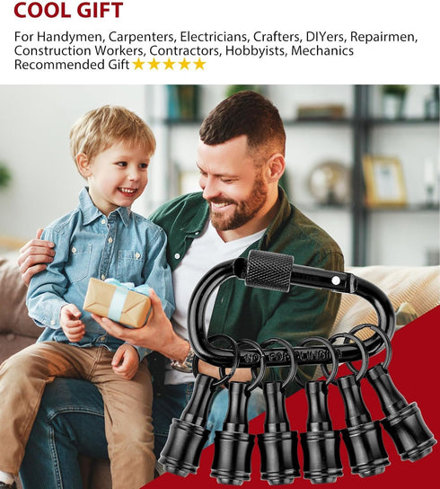 6pc Portable Bit holder Keychain, 1/4in Hex Shank Black Screwdriver Bit Clip for Impact Driver Flexible Drill Bit Extension Nut Driver W/ Carabine...