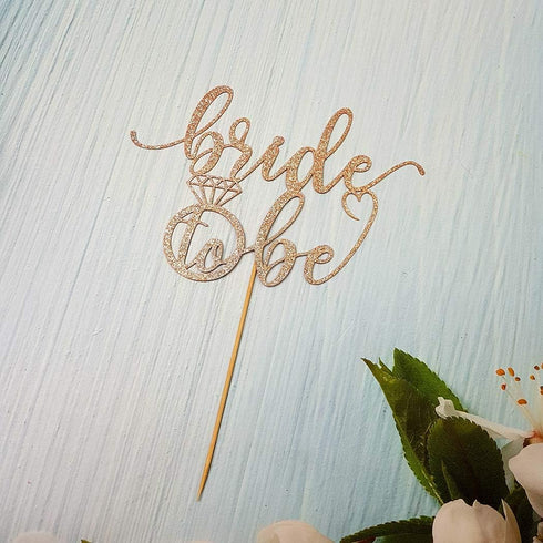 Bride to Be Cake Topper for Bridal Shower/Wedding Shower/Engagement/Bachelorette/Hen Party Decorations, Double-sided Rose Gold Glitter...