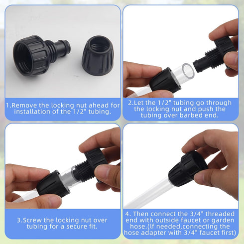 6PCS 1/2 Inch Drip Irrigation Tubing Faucet Adapter 3/4 Inch Female Pipe Thread to 1/2 Inch Drip Irrigation Tubing Adapter 3/4 Inch Faucet Connect...