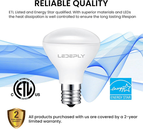 R14 LED Bulb, 4W=40W, Dimmable, E17 Base, Mini LED Reflector Floodlight Bulb, 400 Lumens, 2700K Warm White, 4 Pack...