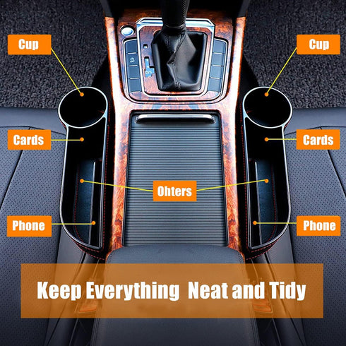 Car Seat Gap Filler Organizer Between Front seat car Organizer and Storage Box, Auto Premium PU Leather Console with Cup Holder, Car Pocket for In...