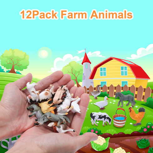 12 Pieces Farm Animals Figures Toys,Mini Farm Animal Figures,Plastic Farm Animals Figurines,Realistic Farm Animal Figures Educational Learning Toy...