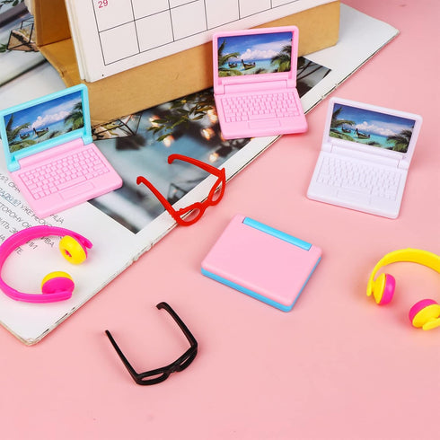 30 Pcs Doll Dollhouse Accessories 1/12 Scale Dollhouse Phone Laptop Computer Headset Glasses Miniature Simulator Accessories Mini Scene Simulation...