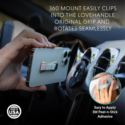 LOVEHANDLE Cell Phone Holder and Grip 360 Mount and Grip - Car Mount for Smartphones and Mini Tablets with 360 Rotation Technology - Combo Pack (B...
