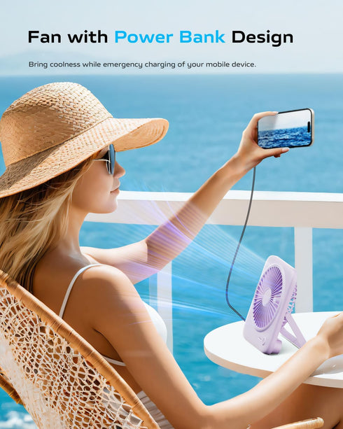 Otlonpe Desk Fan Portable Fan Rechargeable,4000mAh Battery Operated Personal Fan,Small Silent Table Fan Travel Fan with Power Bank,4 Speeds Deskto...