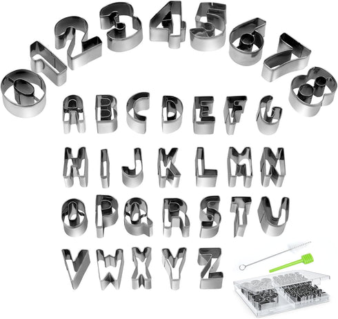 Alphabet & Number Cookie Cutters Sets of 35 Pieces Mold Tools for Fondant Biscuit, Cake, Fruit, Vegetables, or Dough Stainless Steel...