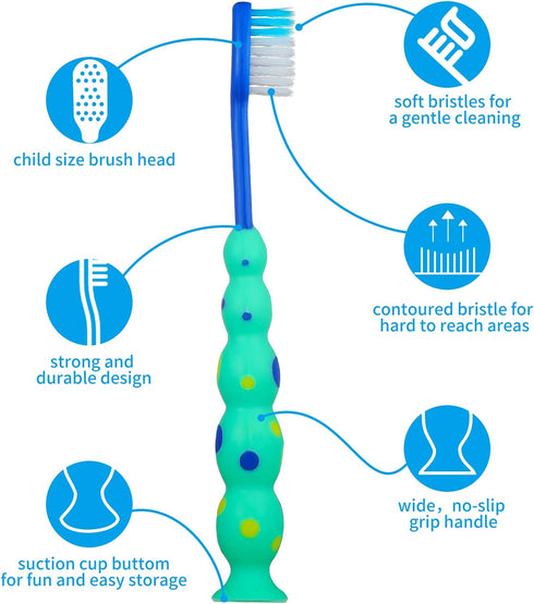 12 Pieces Toddler Toothbrush Bulk Kids Toothbrush Pack Manual Baby Toothbrushes with Covers Suction Cup Toothbrush Lovely Soft Bristle Animal Toot...