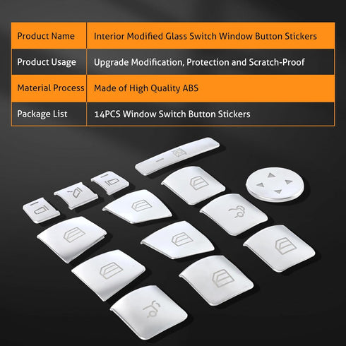 WICHEMI Window Switch Button Trim Cover Sticker for Mercedes Benz A/B/C(W204)/E(W212)/GLA/CLA/GLK/GL/ML/GLE Class, Inner Door Power Window Glass L...