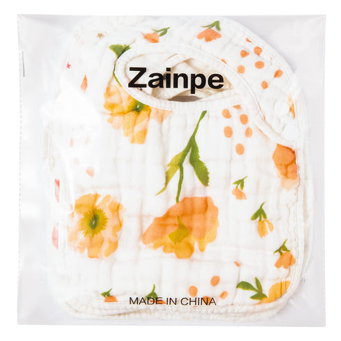 Zainpe 6Pcs Snap Muslin Cotton Bibs for Baby Flamingo Star Flower, Machine Washable Adjustable Burp Cloths with 6 Absorbent Soft Layers for Infant...