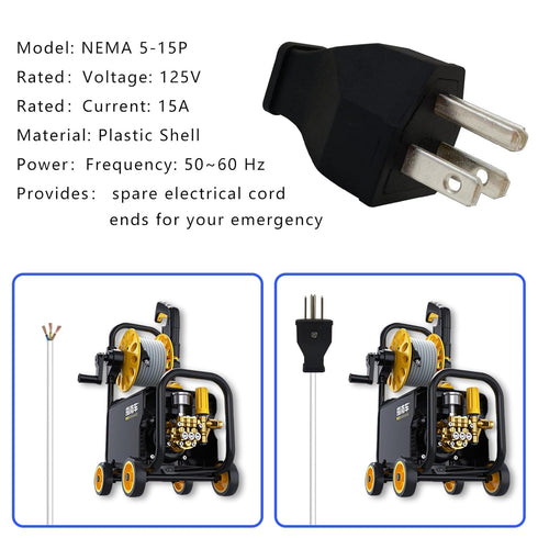 3 Prong NEMA 5-15P Power Adapter Replacement Plug, Straight Blade Connector for Extension Cord,3-Pin 15A 125V Male Rewirable Plug (Plug 2Pcs,Black...