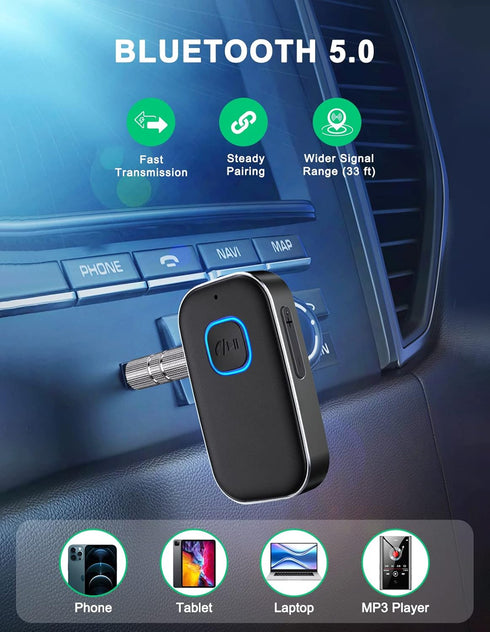 COMSOON Bluetooth AUX Adapter for Car, Noise Reduction Bluetooth Receiver for Music/Hands-Free Calls, Wireless Audio Receiver for Home Stereo/Spea...