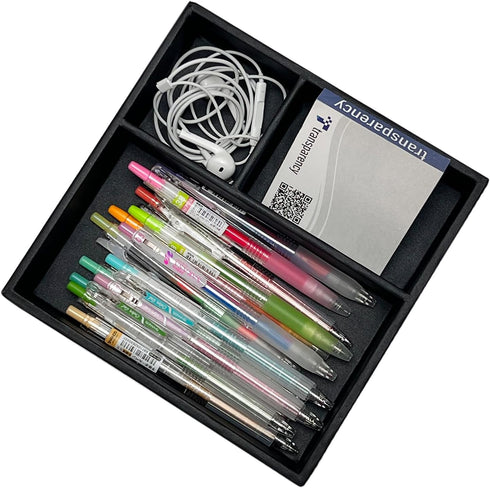 UnionBasic Flat 3-Slot Small Desk Drawer Tray Stationery Sundries Gadget Organizer Storage Box Business Card Holder Key Container, Black Square...