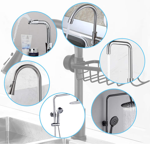 SinLoon Kitchen Faucet Sponge Holder, Sink Caddy Organizer, Space Aluminum Soap Dish Brush Rack Hanging for Kitchen & Bathroom Accessories(Black)...