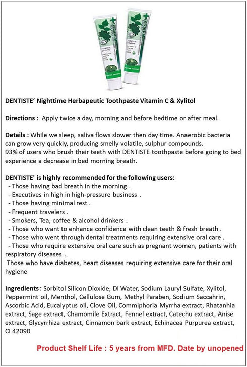 Dentiste Plus White Vitamin C & Xyitol Gum Toothpaste Made in Thailand 2x100 G....