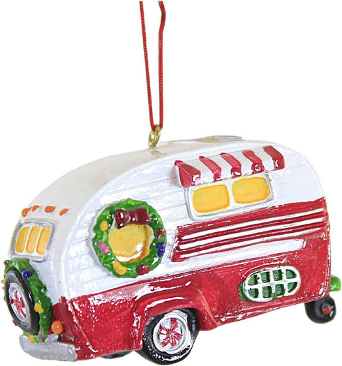Red and White Happy Camper RV Trailer Christmas Tree Ornament Camping J8394 New...