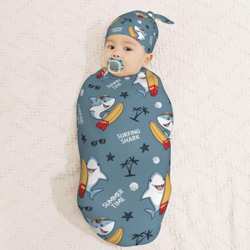 Cool Shark Tree Newborn Swaddle Blankets Hat Sets Soft Baby Receiving Blanket Swaddle Sack for Baby Shower Infant Boy Girl Gift...