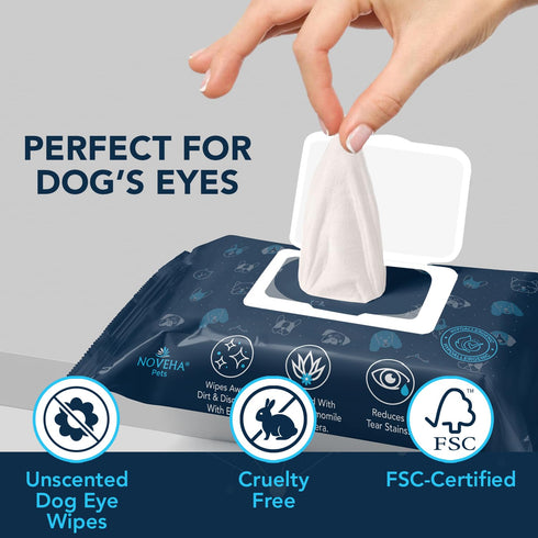 NOVEHA 100 Dog Eye Wipes - Plant-Based Eye Wipes for Dogs - Formulated to Remove Eye Debris, Tear Stains & Eye Discharge - Safe, Convenient, and L...