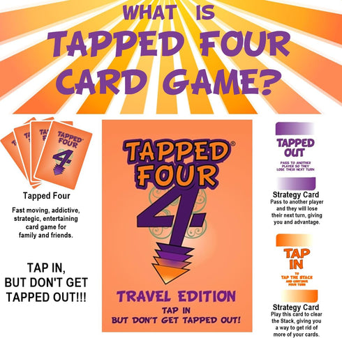 Tapped Four Travel Edition Card Game - 2 to 6 players - Extra TAP Cards - Strategy, Luck, Laughter, Fun - Family and Friends...
