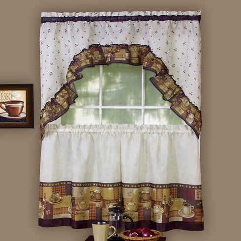 Achim Home Furnishings - CFTS36BW12 Coffee Tier and Swag Window Treatment Set, 57" x 36", Brown...