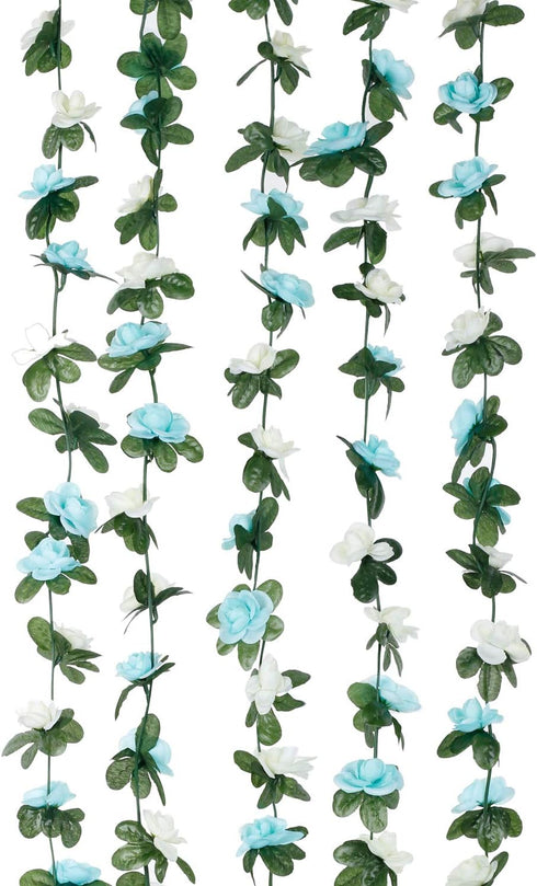 Miracliy 5Pcs 41FT Blue and White Flower Garland Artificial Rose Arch Vines Fake Spring Floral Garland for Flower Wall Backdrop Wedding Mothers Da...