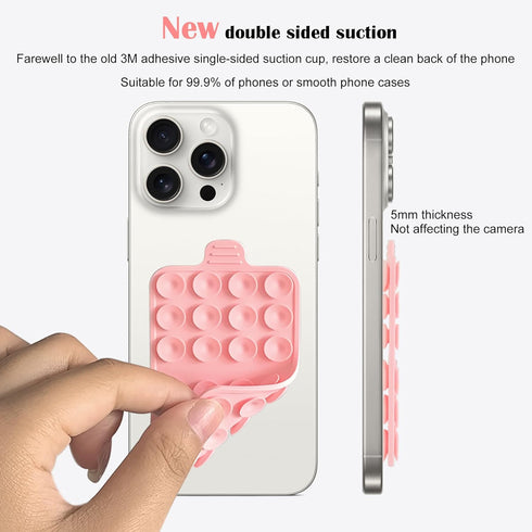 Double Sided Silicone Suction Phone Mount (2 Pack), Each Side 24 Strong Suction Cups Mobile Phone Holder, Cell Phone Grip Stand for Selfies and Vi...