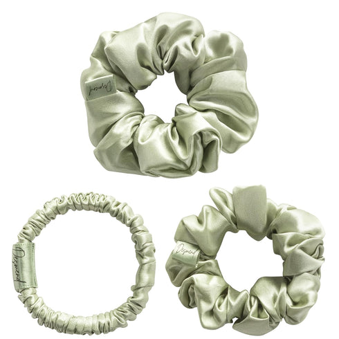 Hair Care Classic Scrunchies Silk Everyday Hair Ties Elastics No Damage Ponytail Holder Pack of 3 Apple Green...