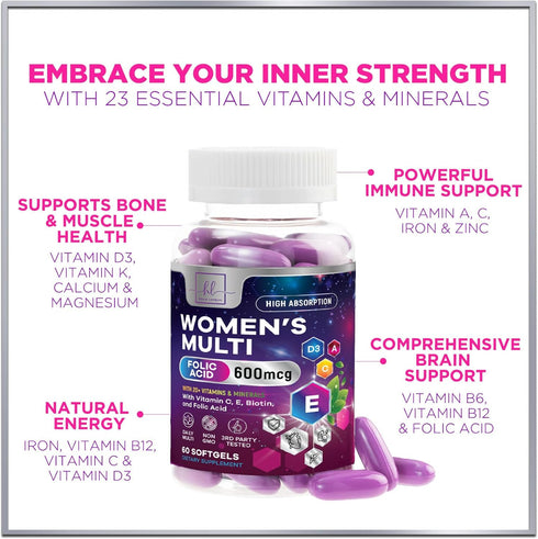 Womens Complete Multivitamin - Once Daily Women's Multi with Vitamin A, B6, B12, C, D, Biotin, Folate, Iron & Zinc, Energy & Immune Health Support...