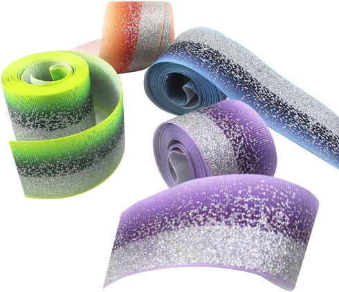 Tvoip Tie Dye Glitter Rainbow Polyester Grosgrain Tape Ribbon Grosgrain Ribbons 1-1/2"(38mm) x10 Yards for Hair Bows Wedding Gift Packing Wrap (Pu...
