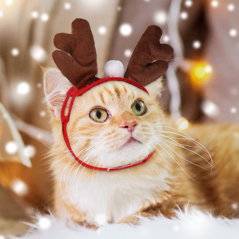 3 Pieces Christmas Pet Costumes Outfit Set Includes Puppy Cat Cloak with Star and Pompoms Kitten Dog Antlers Headband Pet Reindeer Headwear Cat Sa...