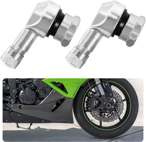 2 PCS Motorcycle Tire Valve Stems, 90 Degree Aluminum 11.3mm/10mm Rim Wheel Tubeless Angle Air Stem with Rubber Seals, Compatible with Most Motorc...