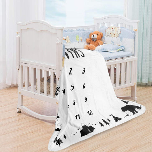 Baby Monthly Milestone Blanket Boy - Bear Newborn Month Blanket Unisex Neutral Personalized Shower Gift Woodland Nursery Decor Photography Backgro...