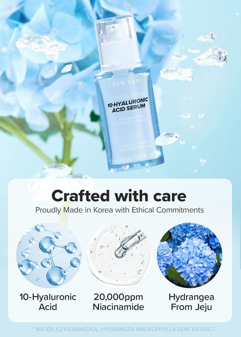 I DEW CARE Hydra Vibes 10-Hyaluronic Acid Serum | Hyaluronic Acid Water-gel Serum, Jeju Hydrangea, Moisturizing, Glass Skin, Korean Skin Care, Veg...