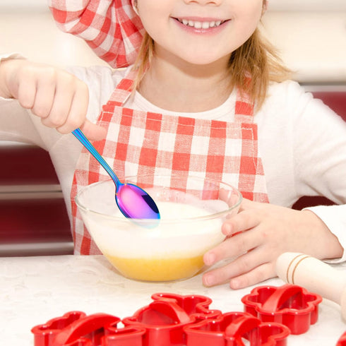 LIANYU 9-Piece Rainbow Toddler Spoons, Kids Baby Spoons Self Feeding, Stainless Steel Children Silverware Set for 2-10 Year Old, Preschooler Cutle...