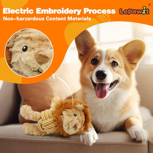 Squeaky Dog Toys, Cute Lionet with Rope for Teething, Sturdy Dog Chew Toys for Small and Medium Dogs...