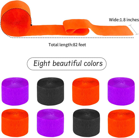 Kleeblatt Halloween Crepe Paper Streamers 8rolls, Halloween Party Decorations Backdrop, Black Orange Purple Paper Activities for Kids Art Supplies...