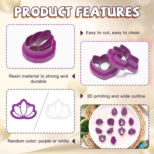 Guiqulai 12 Shapes Floral & Leaf Clay Cutters, Spring Flower Shape Polymer Clay Earrings Cutters, Cactus Clay Cutters for Earrings Making, Small C...