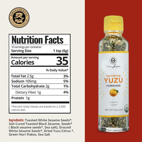 Muso from Japan - Yuzu Furikake Seasoning, USDA Organic, Vegan Friendly, No Additives, Refreshing Citrus Flavor for Rice, Sushi - 2.2 oz (Pack of ...
