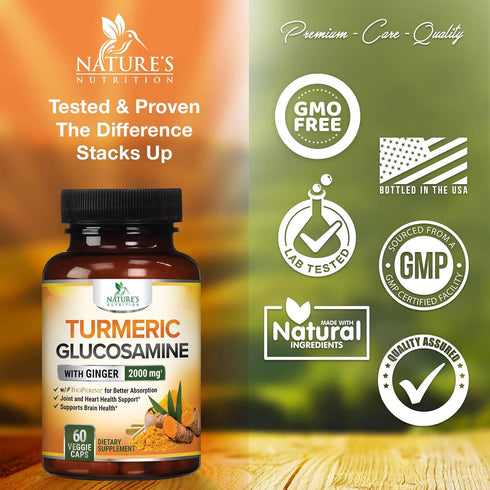 Turmeric Curcumin with BioPerine, Ginger & Glucosamine 95% Curcuminoids 2000mg Black Pepper for Max Absorption Joint Support, Nature's Tumeric Her...
