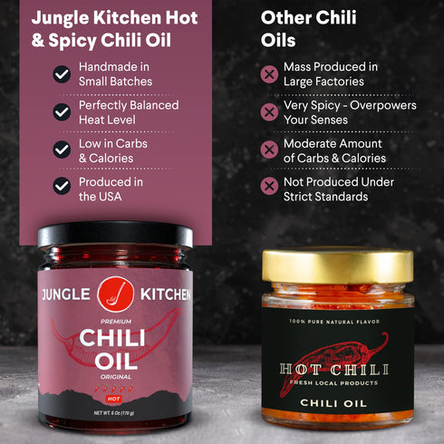 Jungle Kitchen Spicy Crunchy Garlic Chili Oil Vegan & Gluten-Free - Spicy Chili Crisp- Crunchy Garlic Chilli Oil Spicy Great Sauce & Toppings for ...