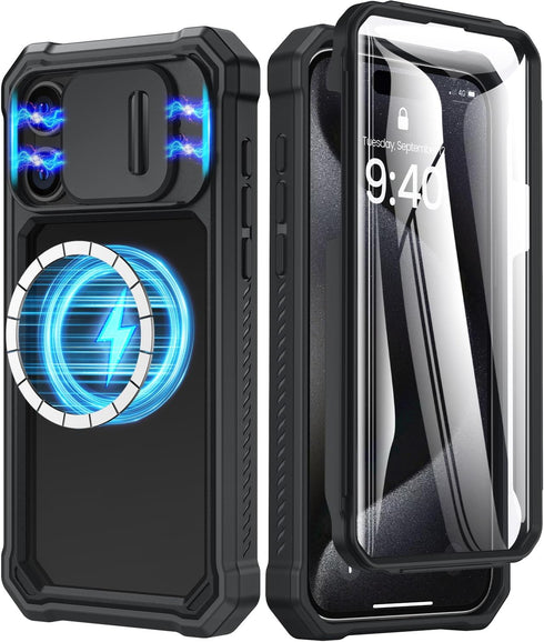 Caka for iPhone 15 ProMax Case, iPhone 15 Pro Max Case with Screen Protector & Camera Cover & Wireless Charging Full Body Heavy Duty Rugged Protec...