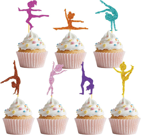 35 Pcs Girl Gymnastics Cupcake Toppers Gymnast cupcake Topper for Gymnastics Themed Ballet Girl Birthday Baby Shower Glitter Dancer Cake Toppers D...