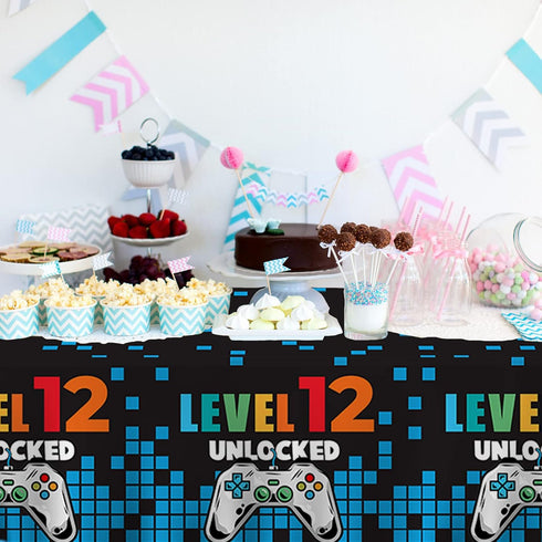 12Th Happy Birthday Party Supplies Tablecloth Decorations for Video Game Kids Official Teen Player on Birthday Party Decoration Picnic Camping Pla...