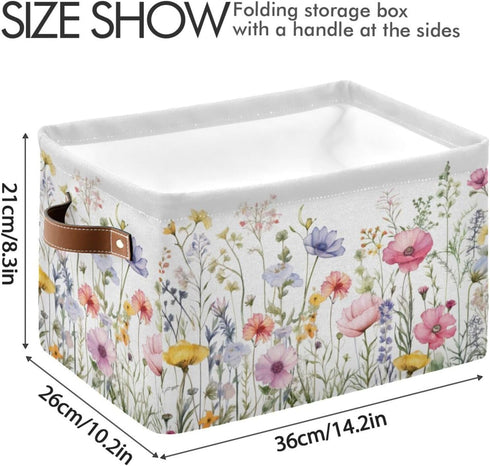 Herbal Wildflowers Storage Basket 1pc, Large Collapsible Toys Clothes Organizer, Durable Canvas Storage Bin with Handle for Shelves Closet Laundry...