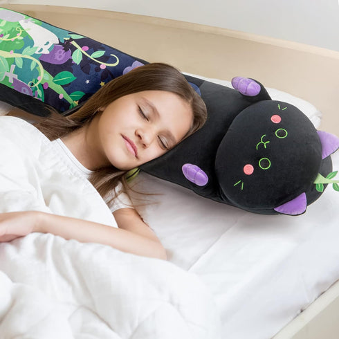 Long Cat Plush Kawaii Body Pillow, 20” Cute Black Cat Stuffed Animals Soft Plushies, Kitten Plush Throw Pillow Doll Big Plush Toys Gift for Girlfr...